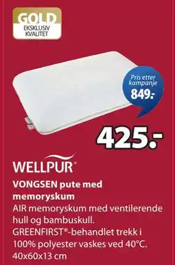 JYSK VONGSEN pute med memoryskum tilbud