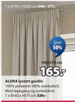 JYSK ALDRA lystett gardin tilbud