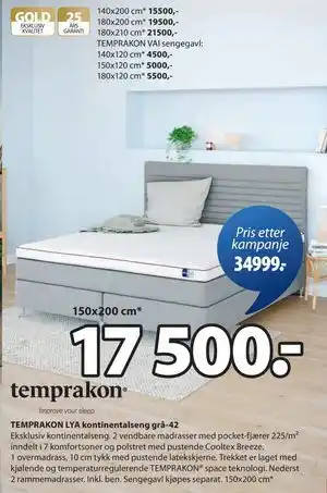 JYSK TEMPRAKON LYA kontinentalseng grå-42 tilbud