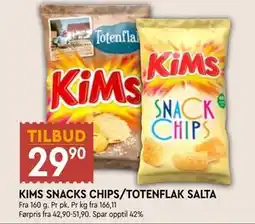 Coop Mega KIMS SNACKS CHIPS/TOTENFLAK SALTA tilbud