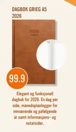 Ark Bokhandel DAGBOK GRIEG A5 2026 tilbud