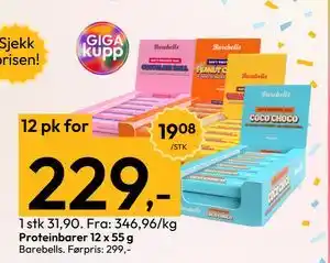 Gigaboks Proteinbarer 12 x 55 g tilbud