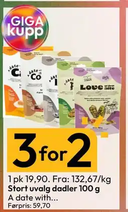 Gigaboks Stort uvalg dadler 100 g tilbud