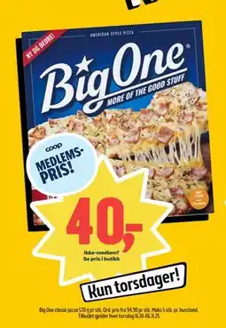 Coop Prix One classic pizza 570 g pr stk., Medlemspris tilbud