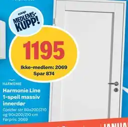 Obs Bygg Harmonie Line 1-speil massiv innerdør tilbud