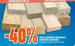 Obs Bygg 40% PÅ ALT LAGERFØRT UBEHANDLET KONSTRUKSJONSVIRKE tilbud