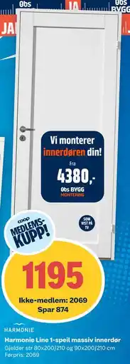 Obs Bygg Harmonie Line 1-speil massiv innerdør tilbud