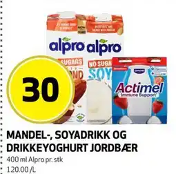 Bunnpris MANDEL-, SOYADRIKK OG DRIKKEYOGHURT JORDBÆR tilbud