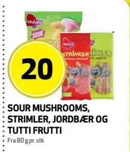 Bunnpris SOUR MUSHROOMS, STRIMLER, JORDBÆR OG TUTTI FRUTTI tilbud
