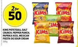 Bunnpris KIMS POTETGULL SALT CRUNCH, PEPPER PUNCH, PAPRIKA KICK, MEXICAN FIESTA OG SOUR CREAM tilbud