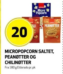 Bunnpris MICROPOPCORN SALTET, PEANØTTER OG CHILINØTTER tilbud