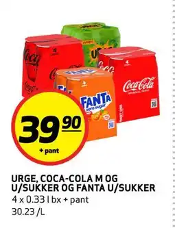 Bunnpris URGE, COCA-COLA M OG U/SUKKER OG FANTA U/SUKKER tilbud