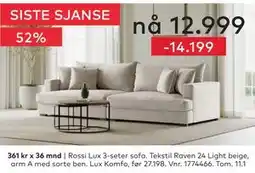 Skeidar Rossi Lux 3-seter sofa tilbud