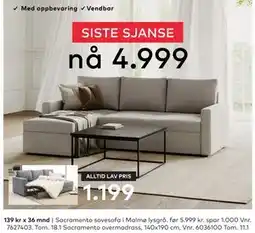 Skeidar Sacramento sovesofa tilbud