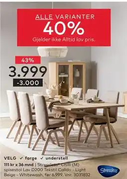 Skeidar Stressless Chilli (M) spisestol Lav D200 tilbud