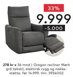 Skeidar Oregon recliner Mørk grå teksti tilbud
