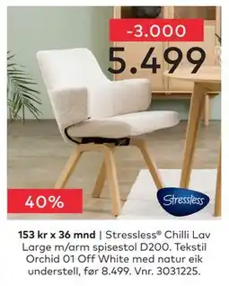 Skeidar Stressless Chilli Lav Large m/arm spisestol D200 tilbud