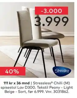 Skeidar Stressless Chilli (M) spisestol Lav D300 tilbud