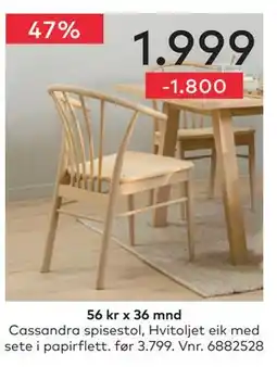Skeidar Cassandra spisestol tilbud