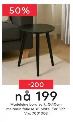 Skeidar Madeleine bord sort tilbud