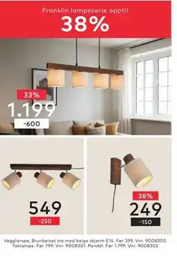 Skeidar Vegglampe, Brunbeiset tre med beige skjerm E14 tilbud