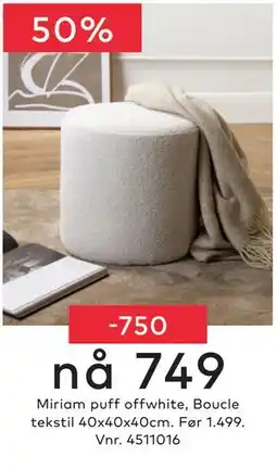 Skeidar Miriam puff offwhite tilbud