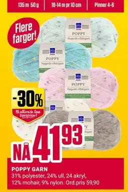 Europris POPPY GARN tilbud