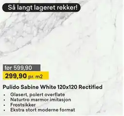 Right Price Tiles Pulido Sabine White 120x120 Rectified tilbud