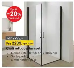 Right Price Tiles Crati rett dusjdør sort tilbud