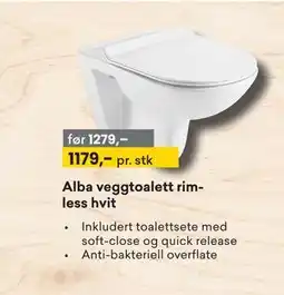 Right Price Tiles Alba veggtoalett rimless hvit tilbud