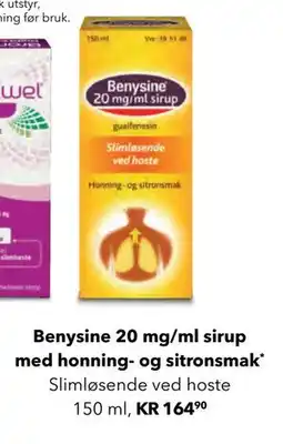 Apotek 1 Benysine 20 mg/ml sirup med honning- og sitronsmak tilbud