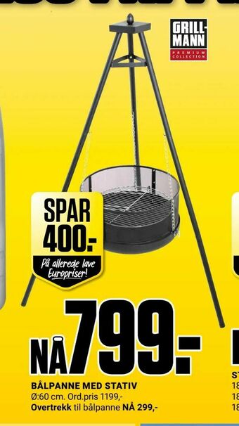 Europris Bålpanne med stativ tilbud