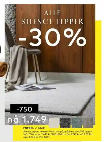 Skeidar Silence teppe, heatset i hvit, lys grå, grå/sølv, sort/blå og gull tilbud