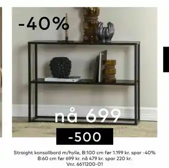 Skeidar Straight konsollbord m/hylle tilbud