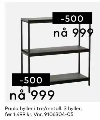 Skeidar Paula hyller i tre/metall tilbud