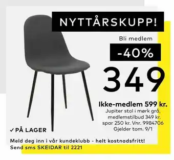 Skeidar Jupiter stol i mørk grå tilbud