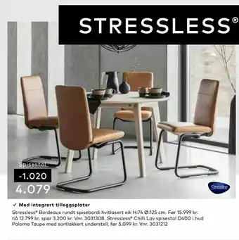 Stressless® Chilli Lav spisestol D400 i hud Paloma Taupe med sortlakkert understell