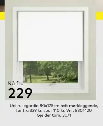 Skeidar Uni rullegardin 80x175cm hvit mørkleggende tilbud