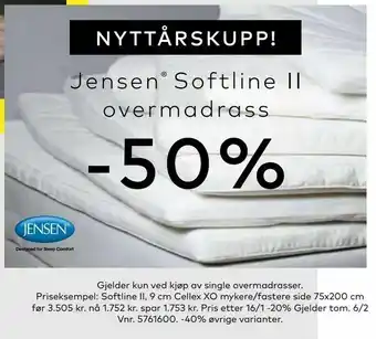 Skeidar Softline II, 9 cm Cellex XO mykere/fastere side 75x200 cm tilbud