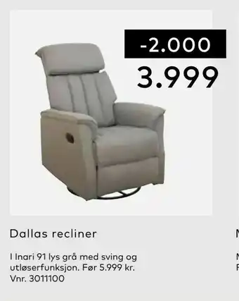 Skeidar Dallas recliner tilbud