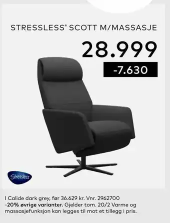 Skeidar Stressless ® scott m/massasje tilbud