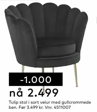 Skeidar Tulip stol i sort velur med gullcrommede ben tilbud