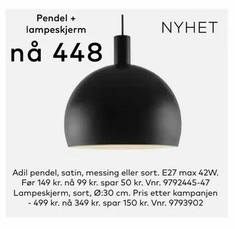 Skeidar Pendel + lampeskjerm tilbud