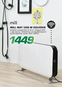 Coop Byggmix MILL Wifi 1200 w gulvovn tilbud