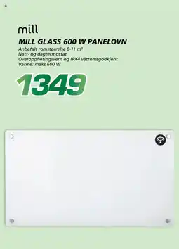 Coop Byggmix MILL Glass 600 w panelovn tilbud