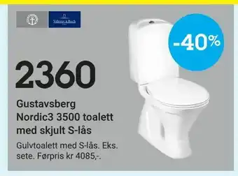 Baderingen Gustavsberg Nordic3 3500 toalett med skjult S-lås tilbud