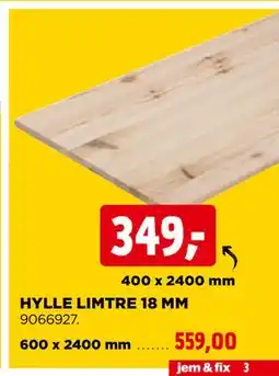 jem & fix HYLLE LIMTRE 18 MM tilbud