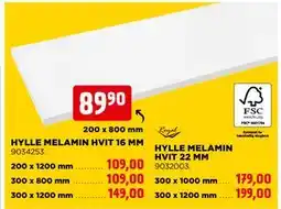 jem & fix HYLLE MELAMIN HVIT 16 MM tilbud