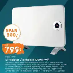 Mekk El-Radiator/varmeovn 1000W-Wifi tilbud