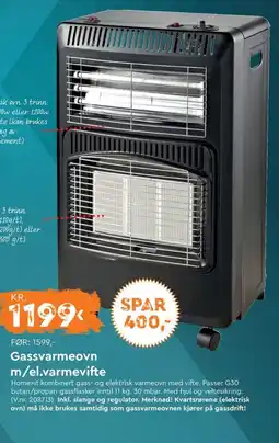 Mekk Gassvarmeovn m/el.varmevifte tilbud